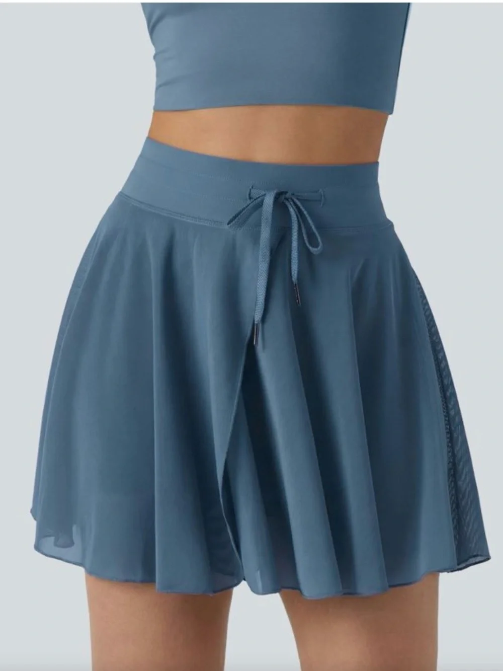 Halara High Waisted Drawstring Contrast Mesh 2 in 1 Flowy Provincial Blue Skort